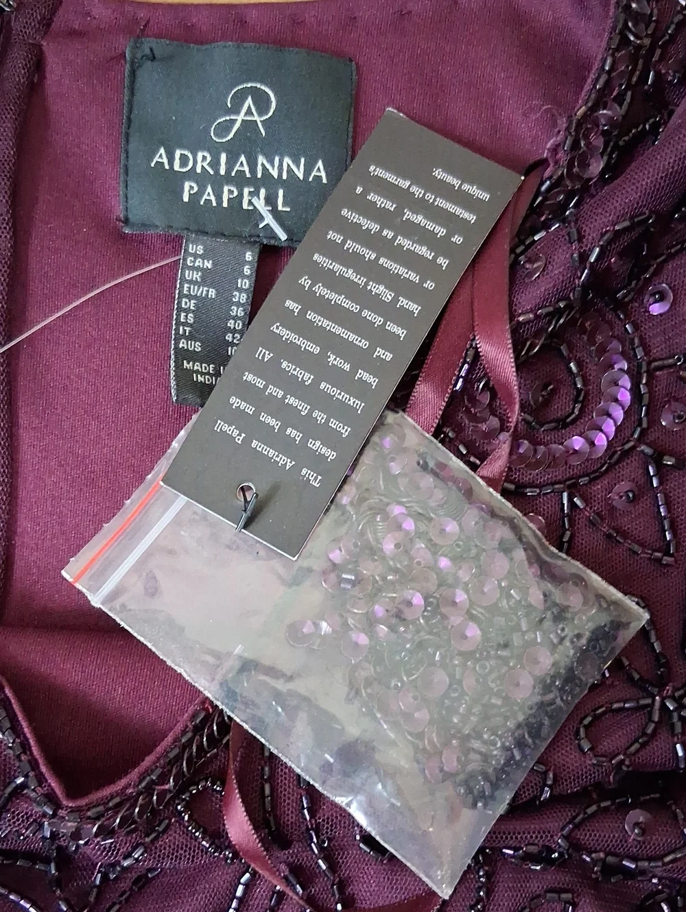 New Adrianna Papell Evening Beaded Dress Plum Floor-Length Short Sleeves Small - Picture 16 of 16